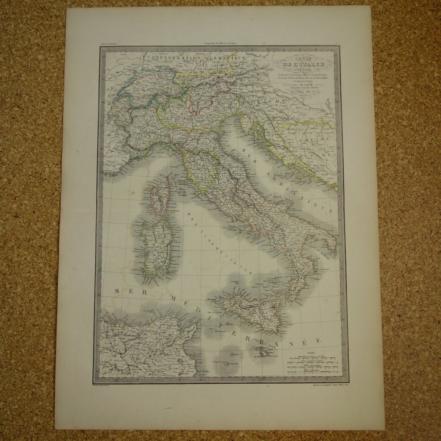 Landkaart van Italië in het jaar 1851