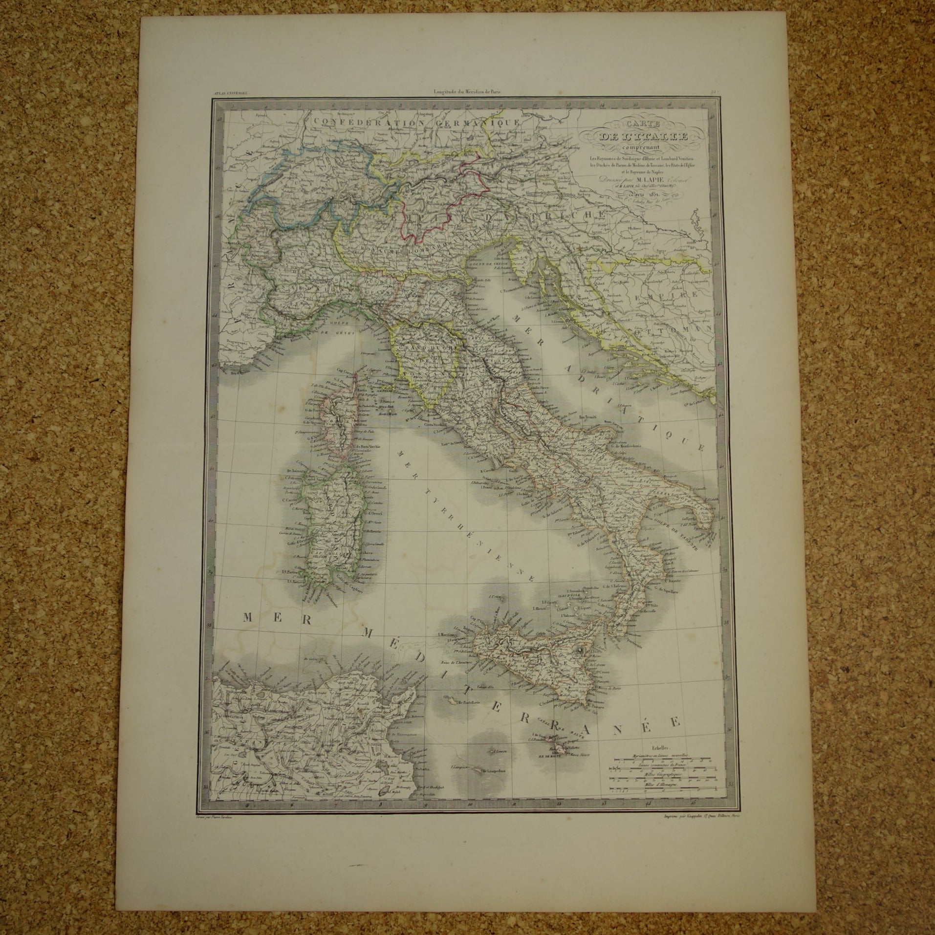 Landkaart van Italië in het jaar 1851