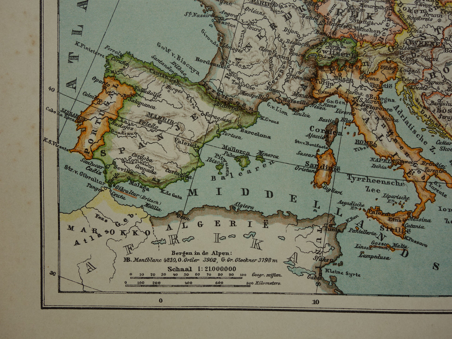 Oude kaart van Europa uit 1907 originele antieke landkaart van Europa continent vintage Nederlandse kaarten