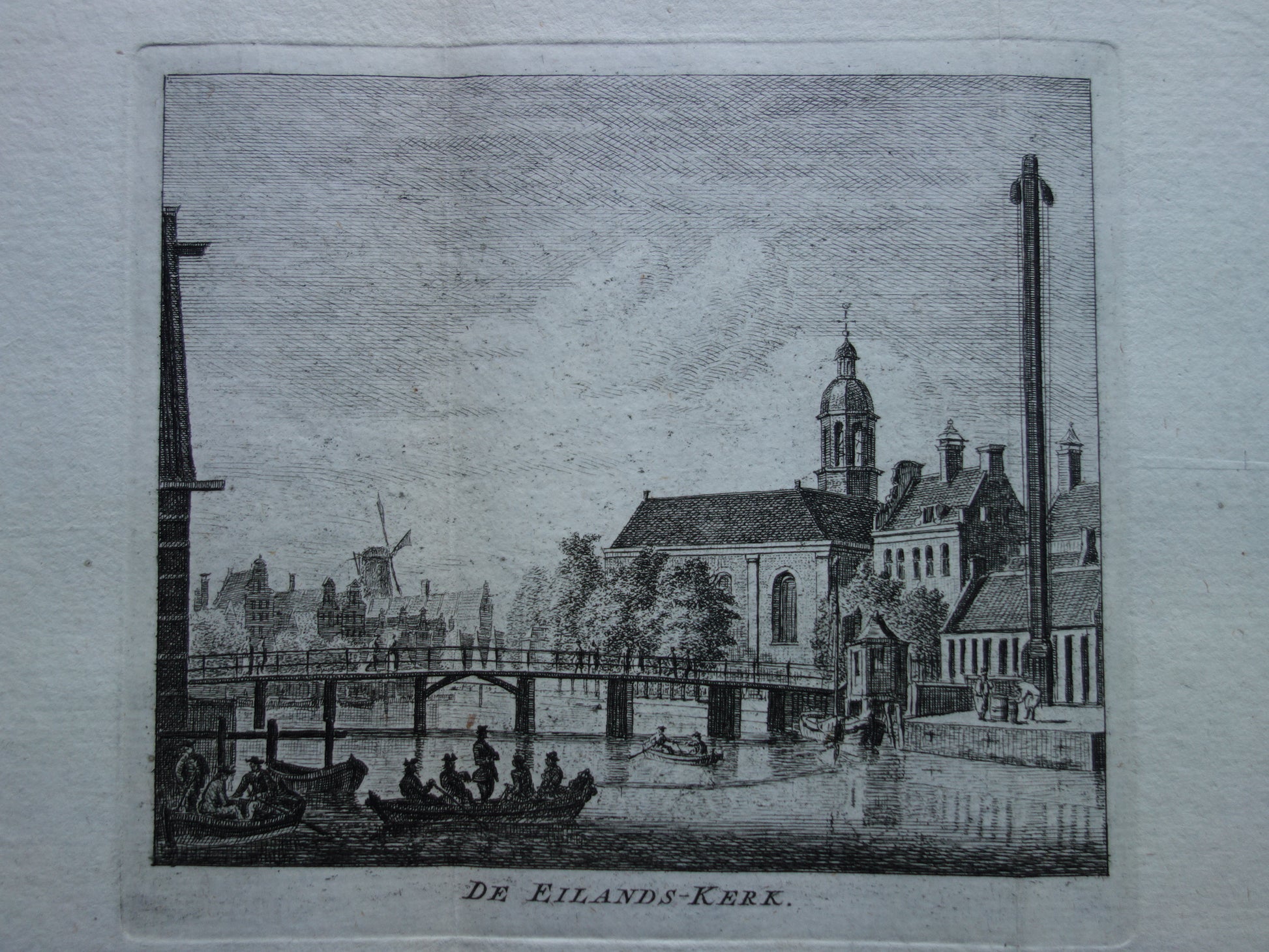 Eilandskerk Bickerseiland Amsterdam Oude prent 1770 Originele antieke gravure Historisch stadsgezicht Vintage Print