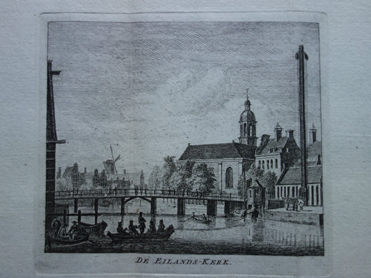 Eilandskerk Bickerseiland Amsterdam Oude prent 1770 Originele antieke gravure Historisch stadsgezicht Vintage Print