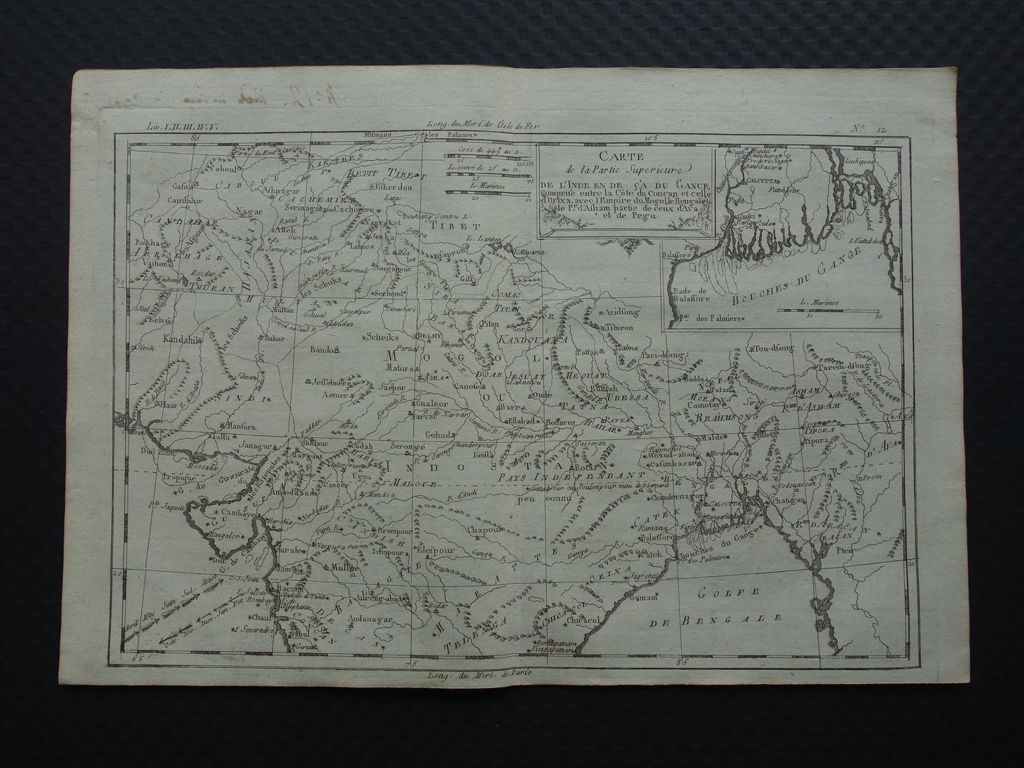 India antieke kaart van Noord-India en Nepal uit 1780 originele oude landkaart vintage Ganges print