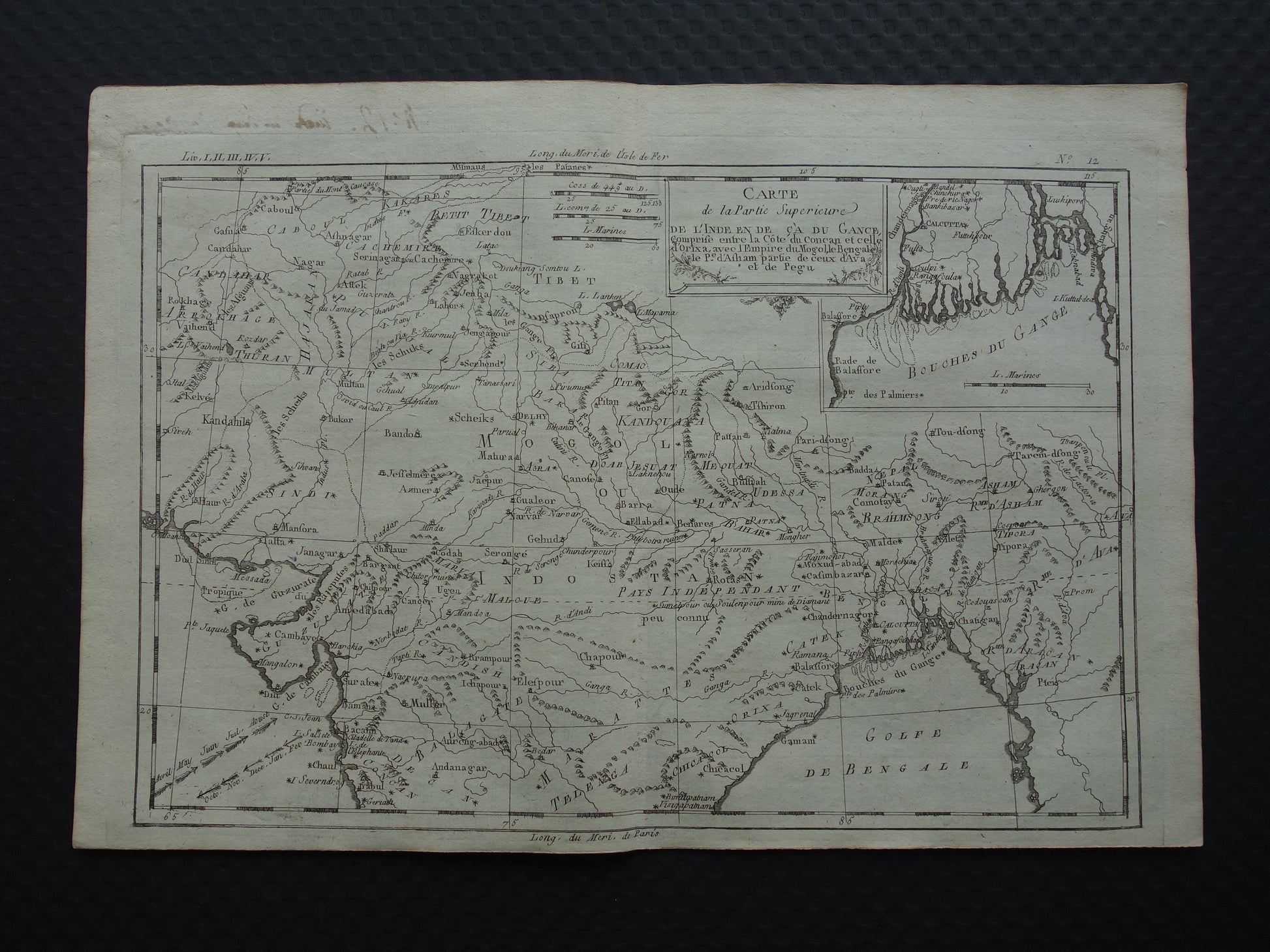 India antieke kaart van Noord-India en Nepal uit 1780 originele oude landkaart vintage Ganges print