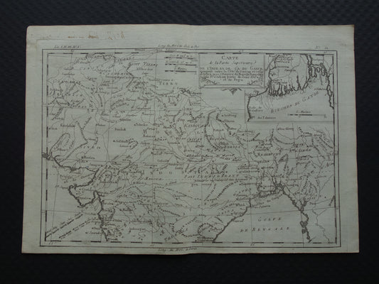 India antieke kaart van Noord-India en Nepal uit 1780 originele oude landkaart vintage Ganges print