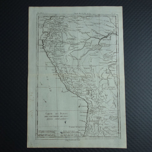 PERU Oude landkaart Originele antieke Franse Bonne kaart uit 1784 van Peru