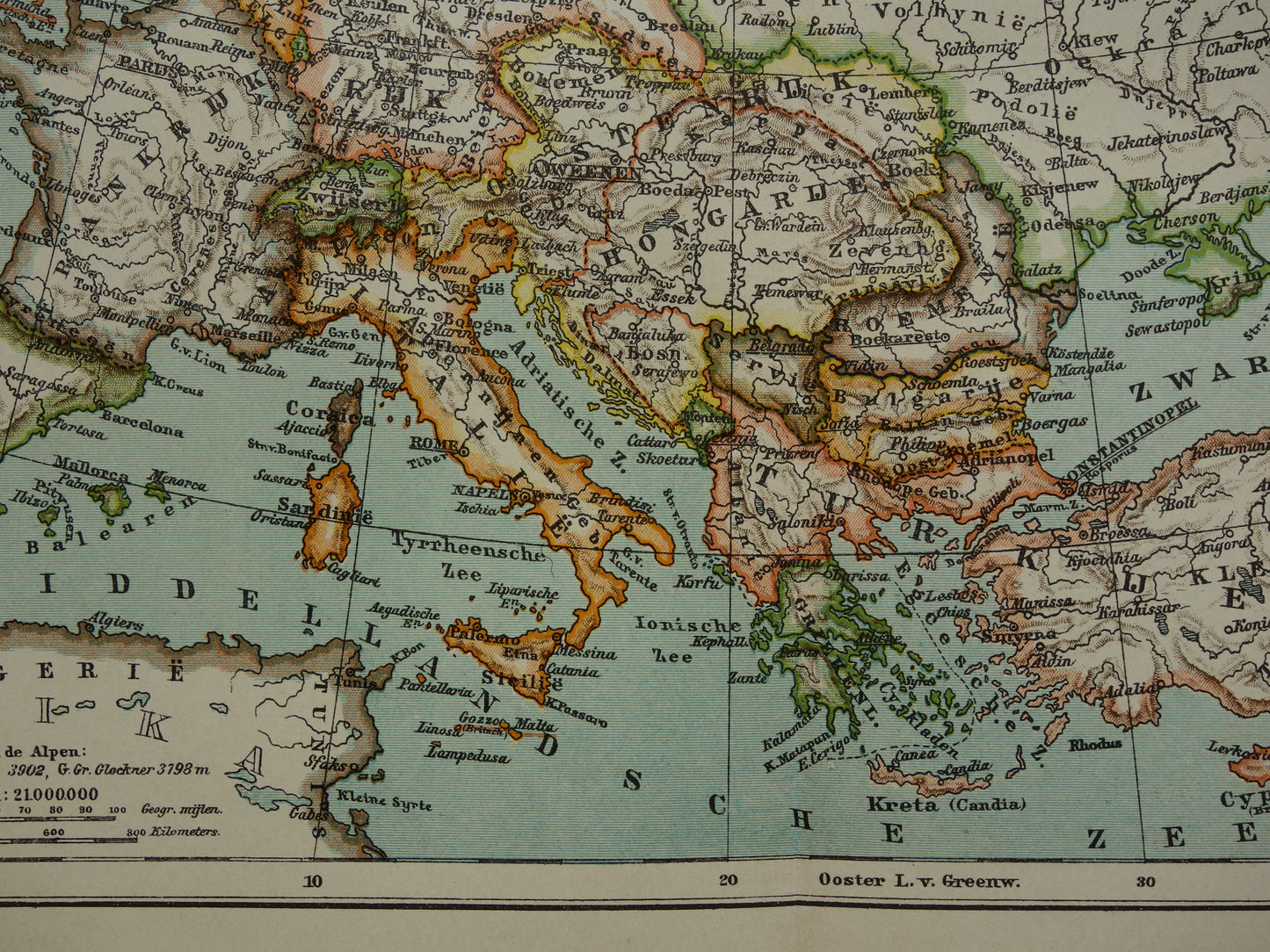 Oude kaart van Europa uit 1907 originele antieke landkaart van Europa continent vintage Nederlandse kaarten