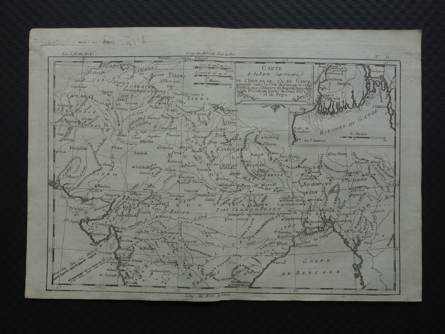 India antieke kaart van Noord-India en Nepal uit 1780 originele oude landkaart vintage Ganges print