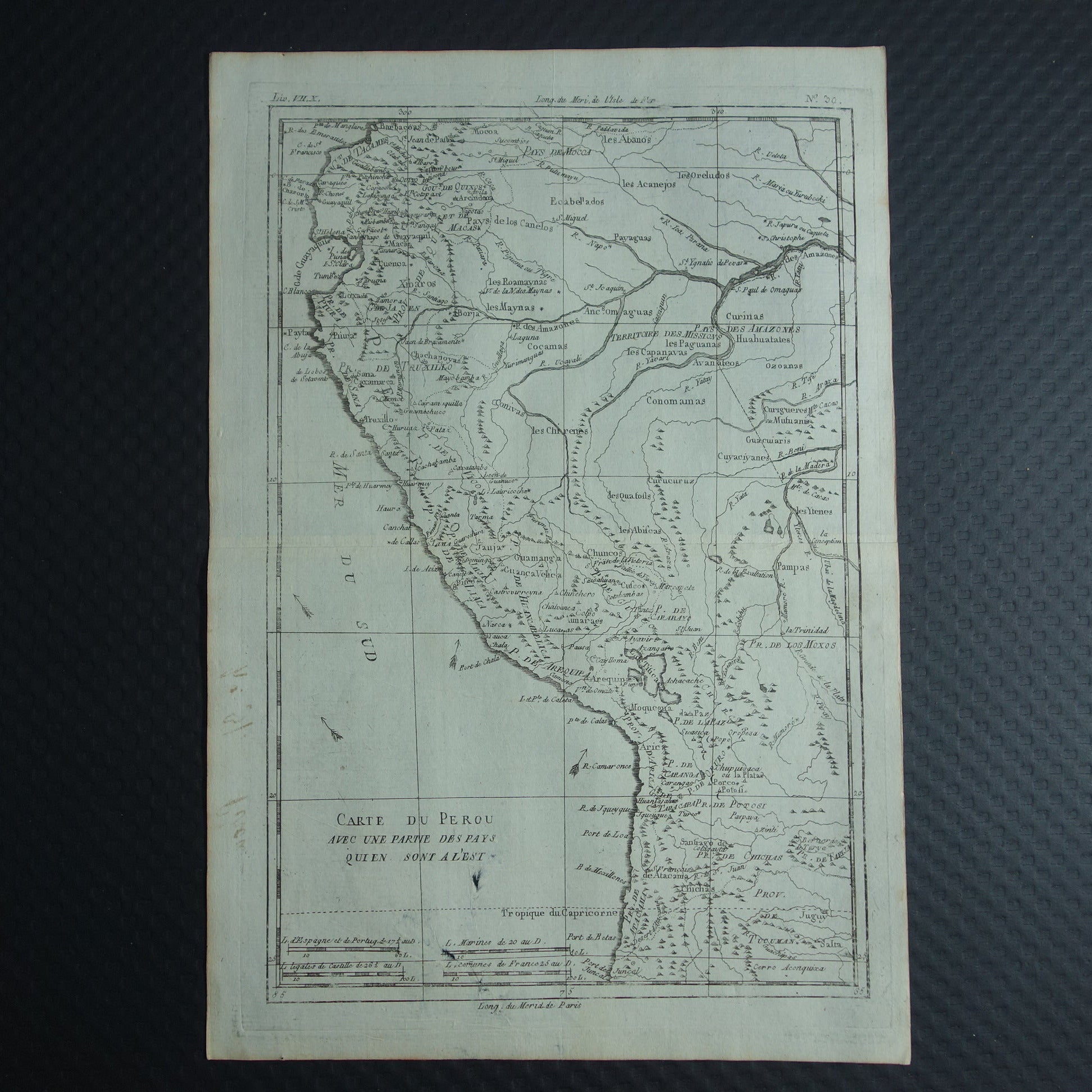 carte du Perou avec une partie des pays qui en sont a l'est Bonne Raynal map 1784