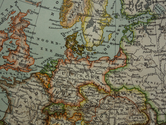 Oude kaart van Europa uit 1907 originele antieke landkaart van Europa continent vintage Nederlandse kaarten