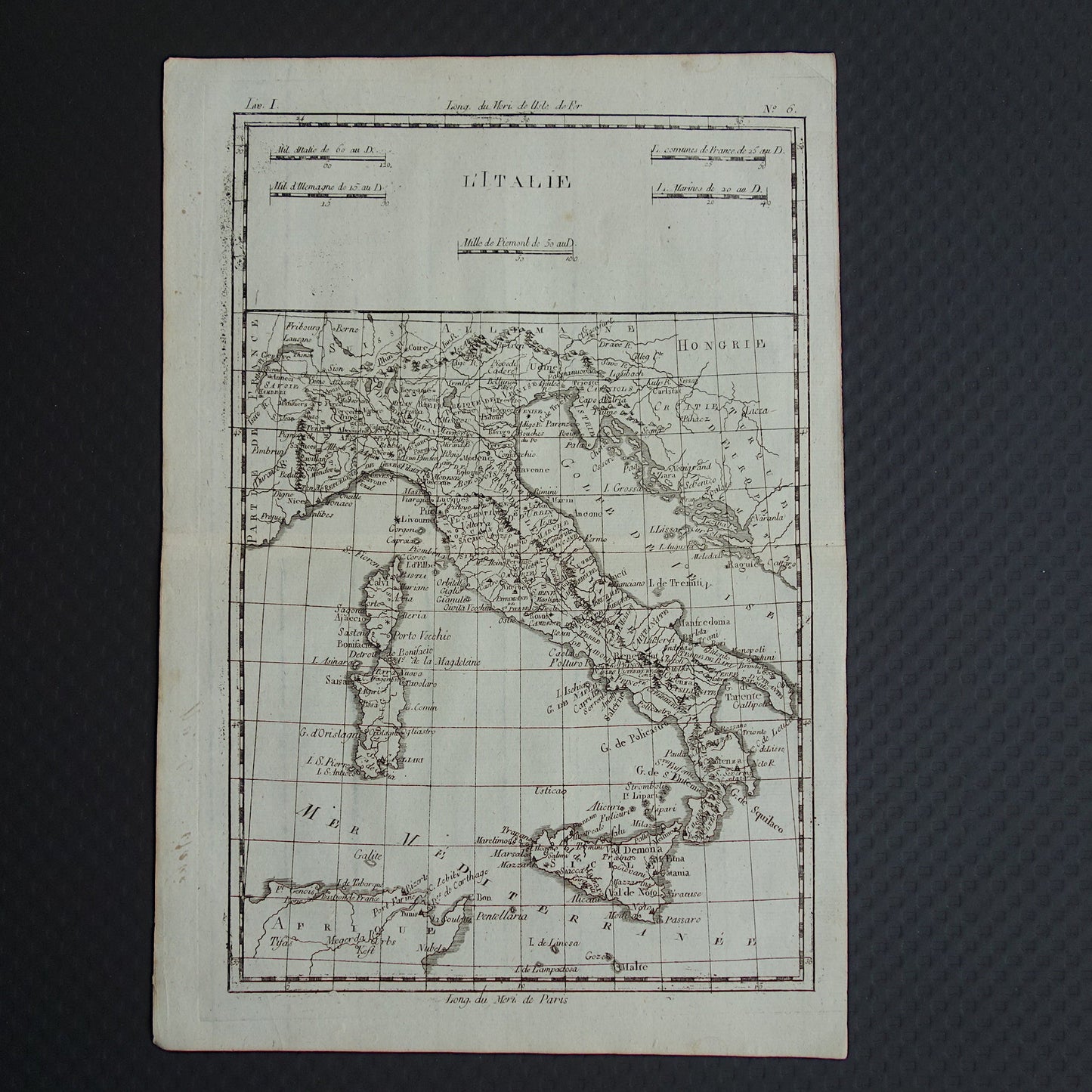 Italië oude kaart uit 1784 Originele antieke landkaart van Italië vintage kaarten