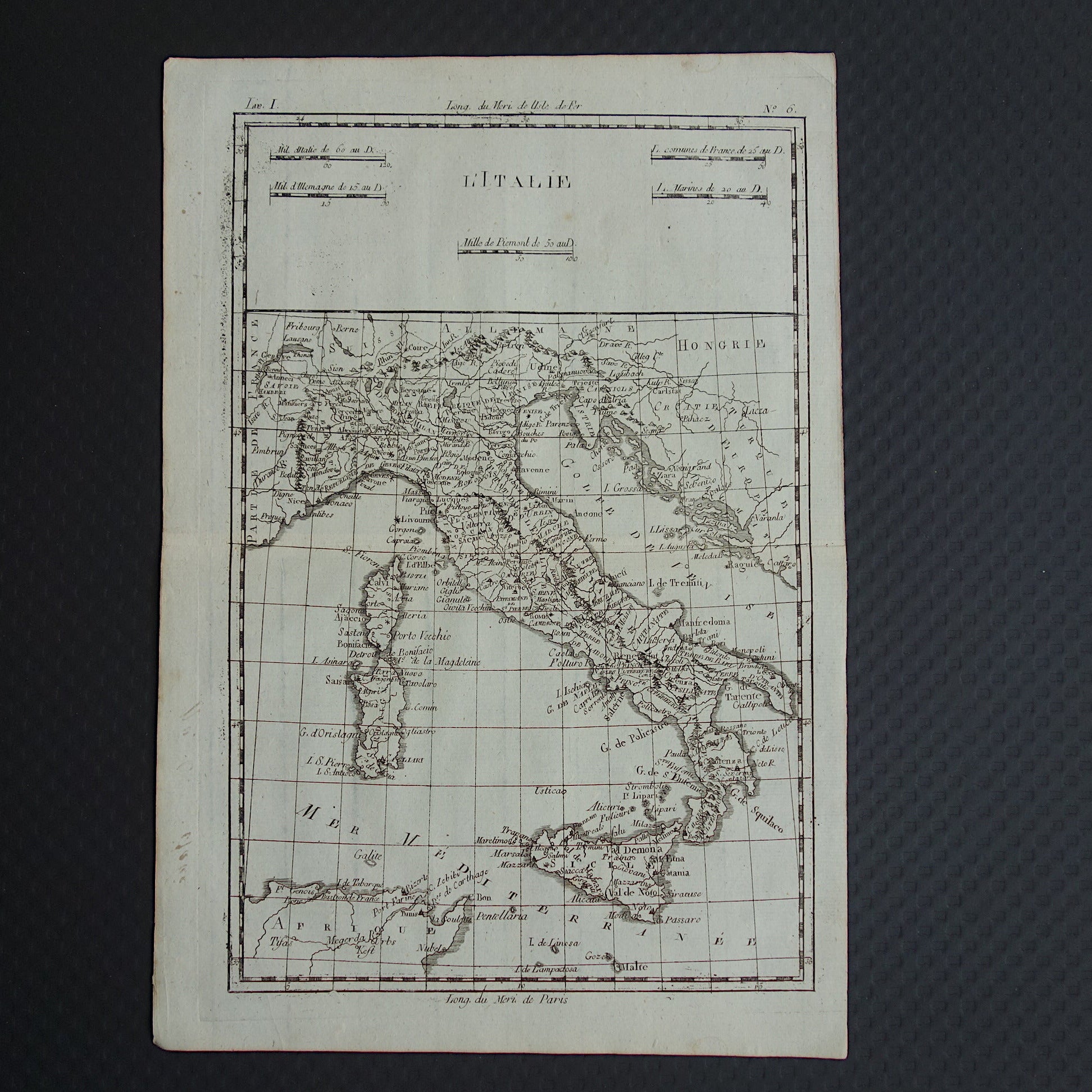 Italië oude kaart uit 1784 Originele antieke landkaart van Italië vintage kaarten