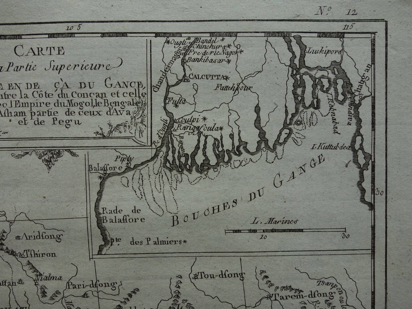 India antieke kaart van Noord-India en Nepal uit 1780 originele oude landkaart vintage Ganges print