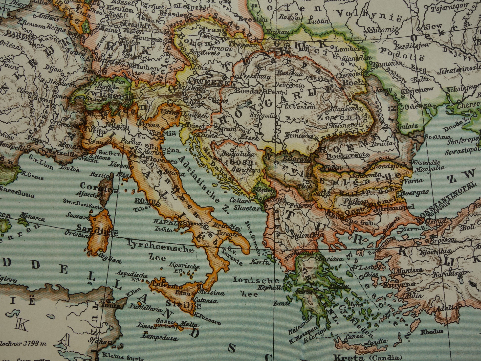 original antique map of Europe continent