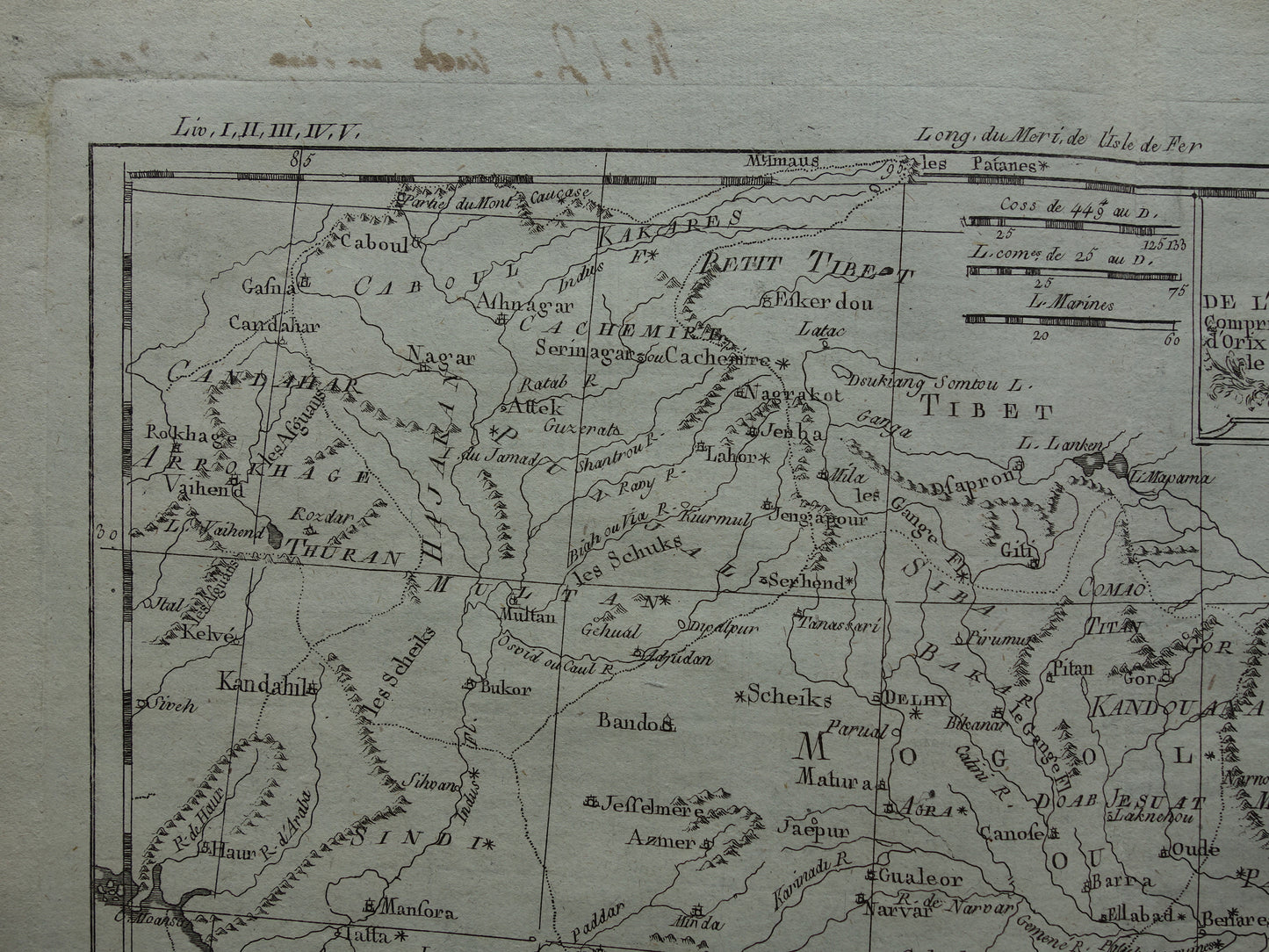 India antieke kaart van Noord-India en Nepal uit 1780 originele oude landkaart vintage Ganges print