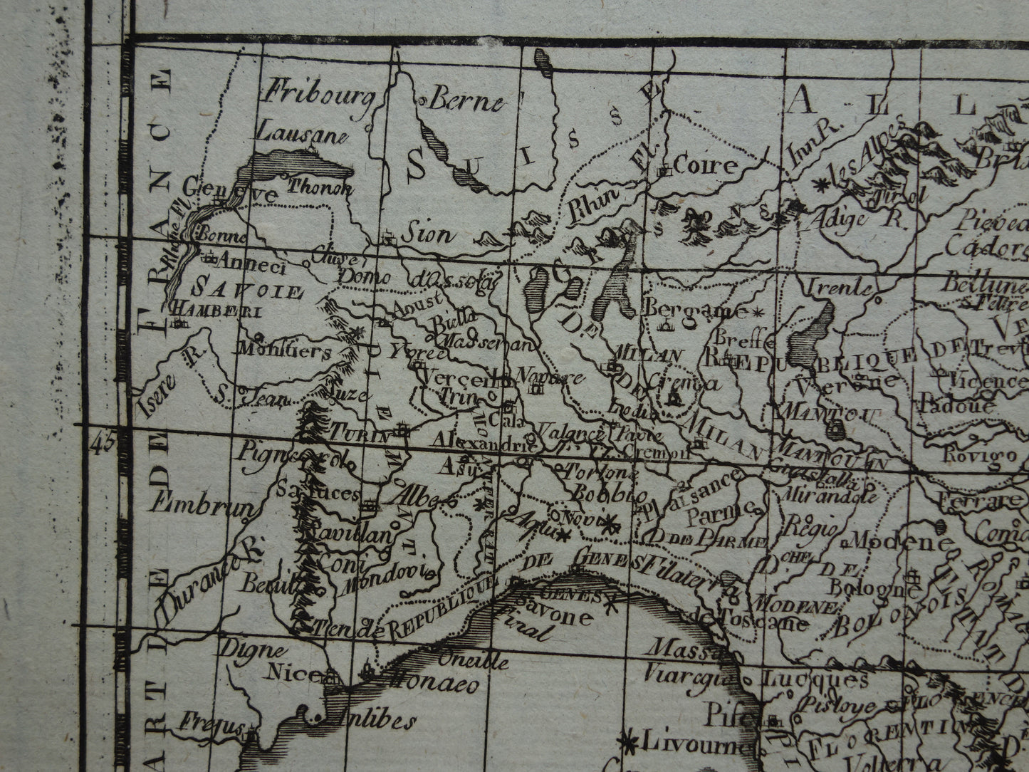 Italië oude kaart uit 1784 Originele antieke landkaart van Italië vintage kaarten