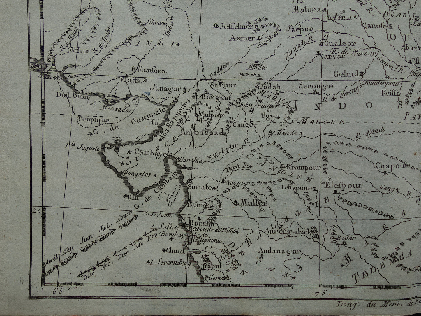 India antieke kaart van Noord-India en Nepal uit 1780 originele oude landkaart vintage Ganges print