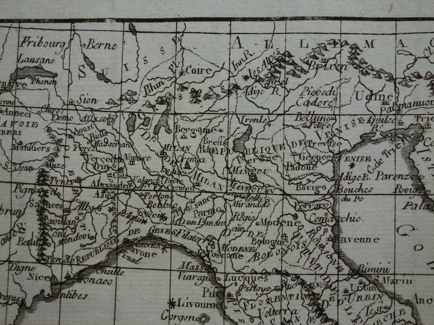 Italië oude kaart uit 1784 Originele antieke landkaart van Italië vintage kaarten