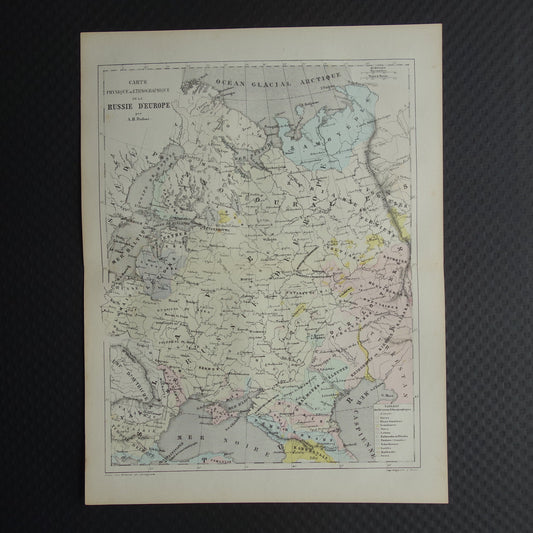 Oude etnografische kaart van Rusland 1858 Antieke landkaart Europees deel Russische Rijk