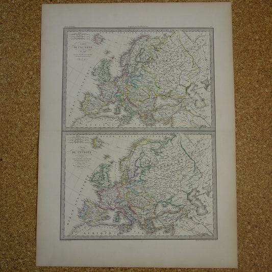 Kaarten van Europa in het jaar 1789 en 1813 originele grote oude landkaart uit 1851 geschiedenis Franse Revolutie Napoleon