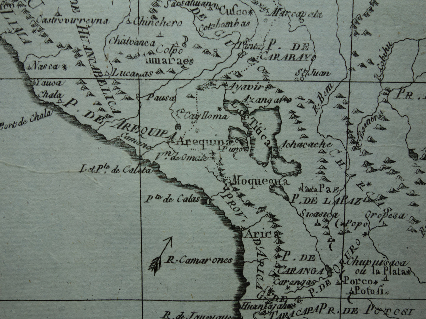 PERU Alte Karte Originale antike französische Bonne-Karte von Peru aus dem Jahr 1784
