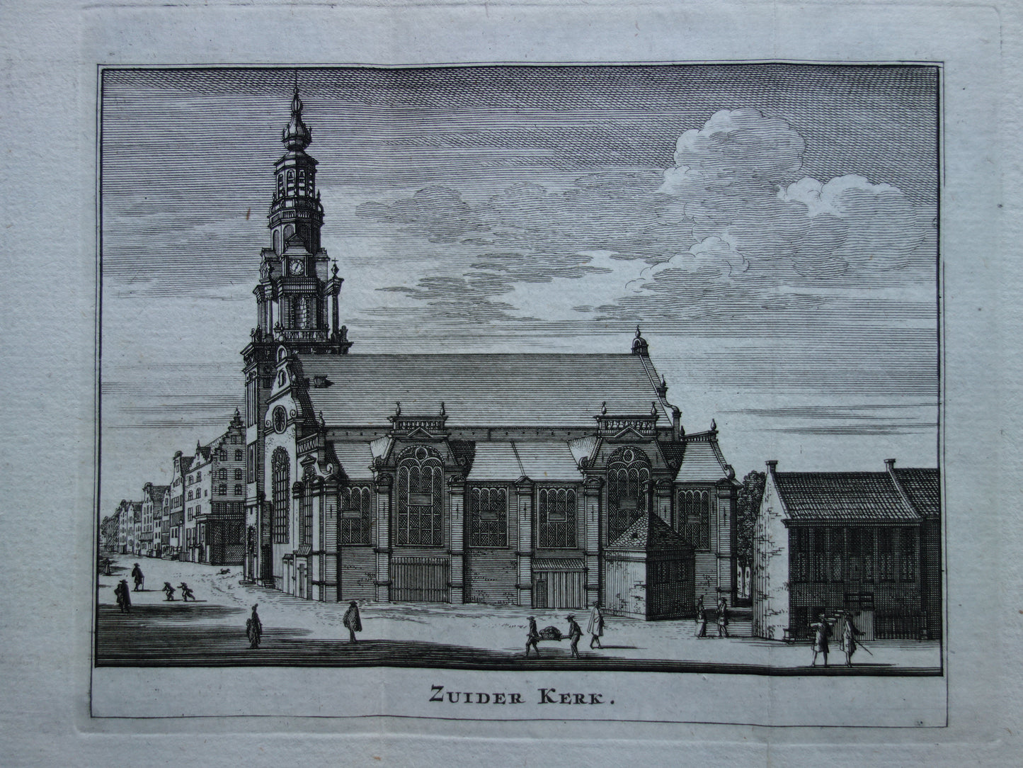 Zuiderkerk Amsterdam Oude prent 1770 Originele antieke gravure Historisch stadsgezicht Vintage Print