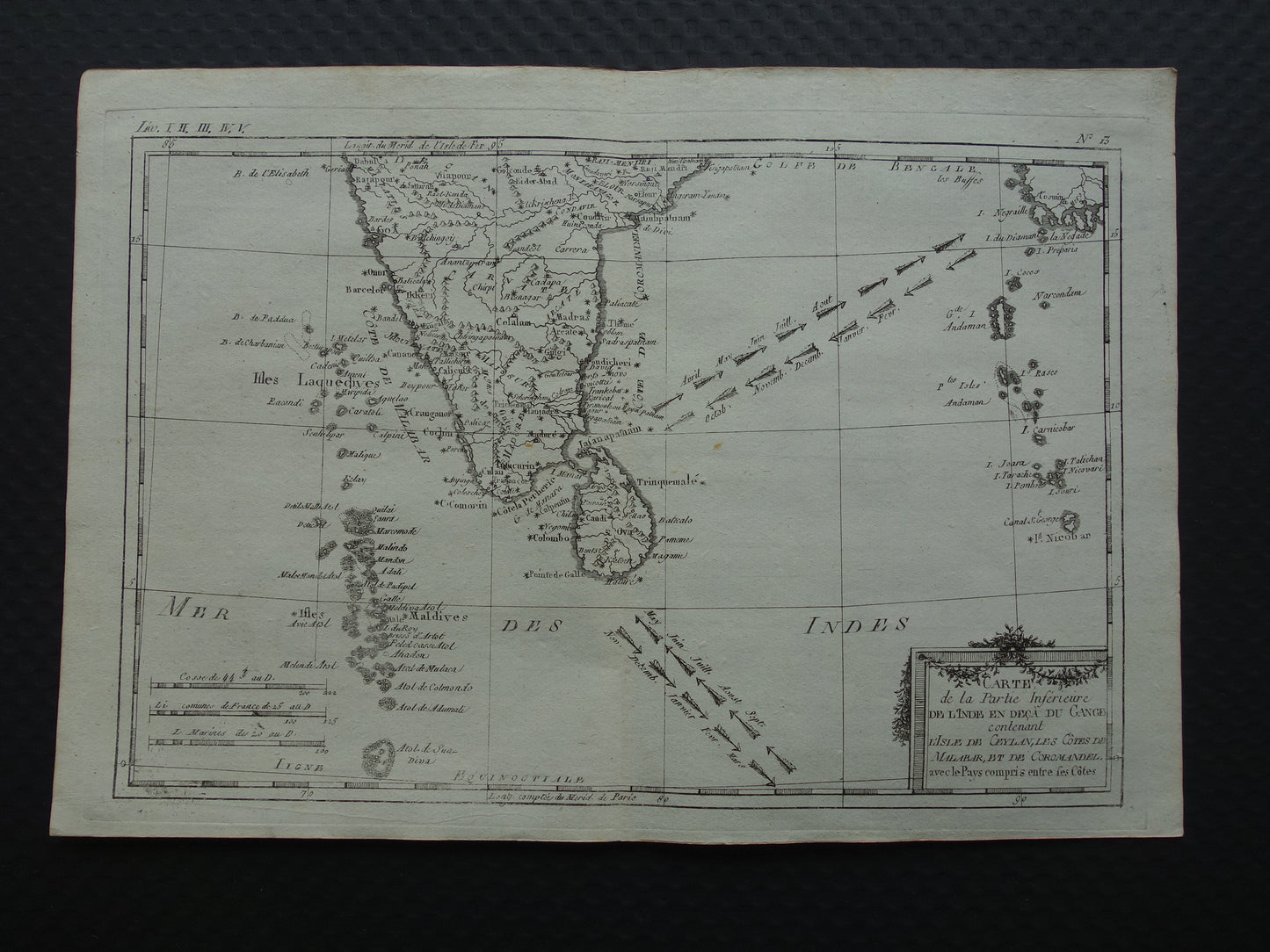 India antieke kaart van Zuid-India Malediven Sri Lanka uit 1780 originele oude landkaart vintage print