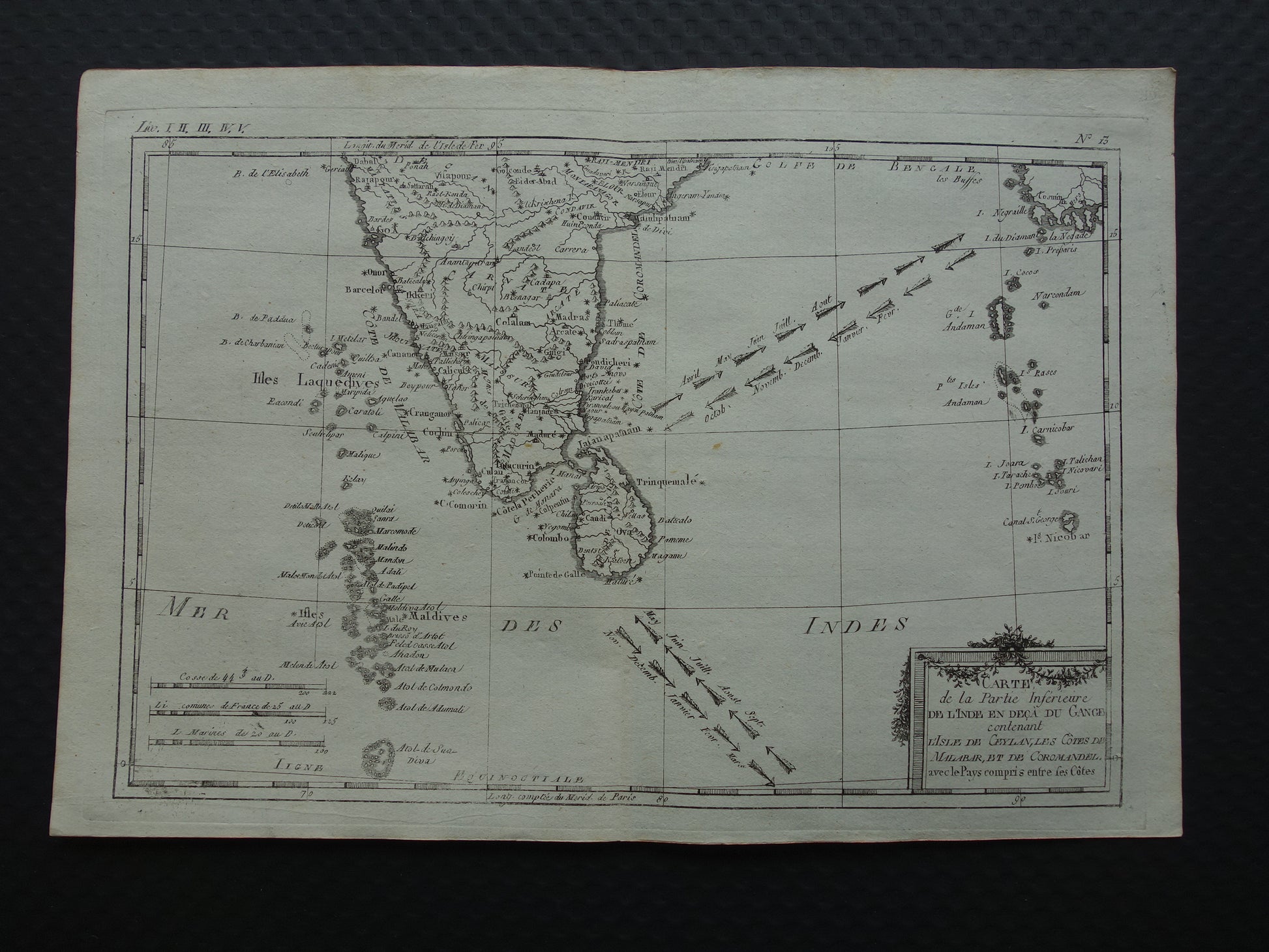 India antieke kaart van Zuid-India Malediven Sri Lanka uit 1780 originele oude landkaart vintage print