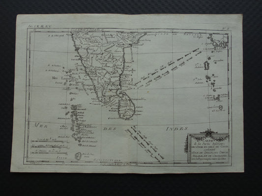 India antieke kaart van Zuid-India Malediven Sri Lanka uit 1780 originele oude landkaart vintage print