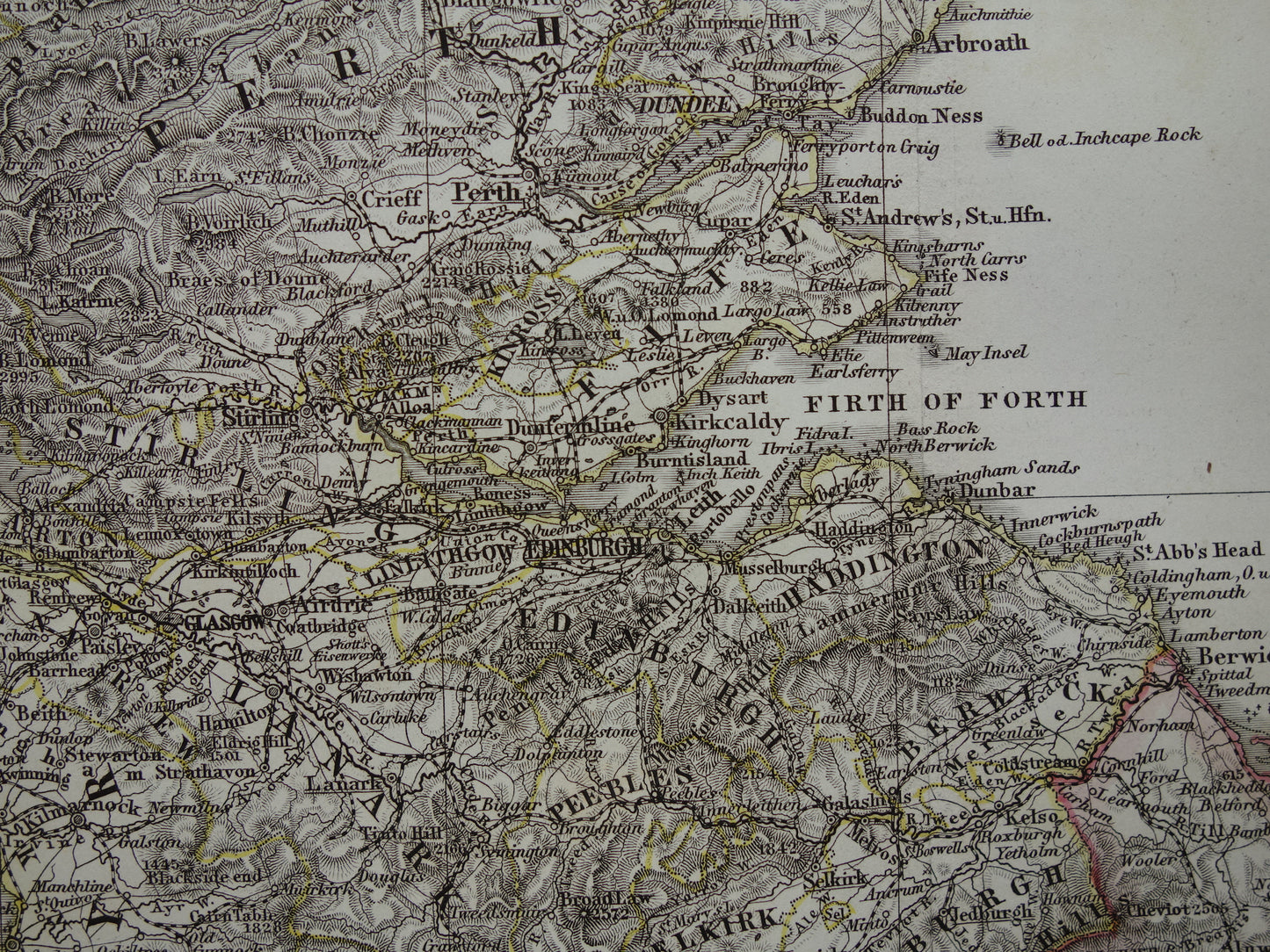SCHOTLAND oude kaart van Schotland in 1868 originele antieke landkaart Edinburgh Glasgow vintage met jaartal