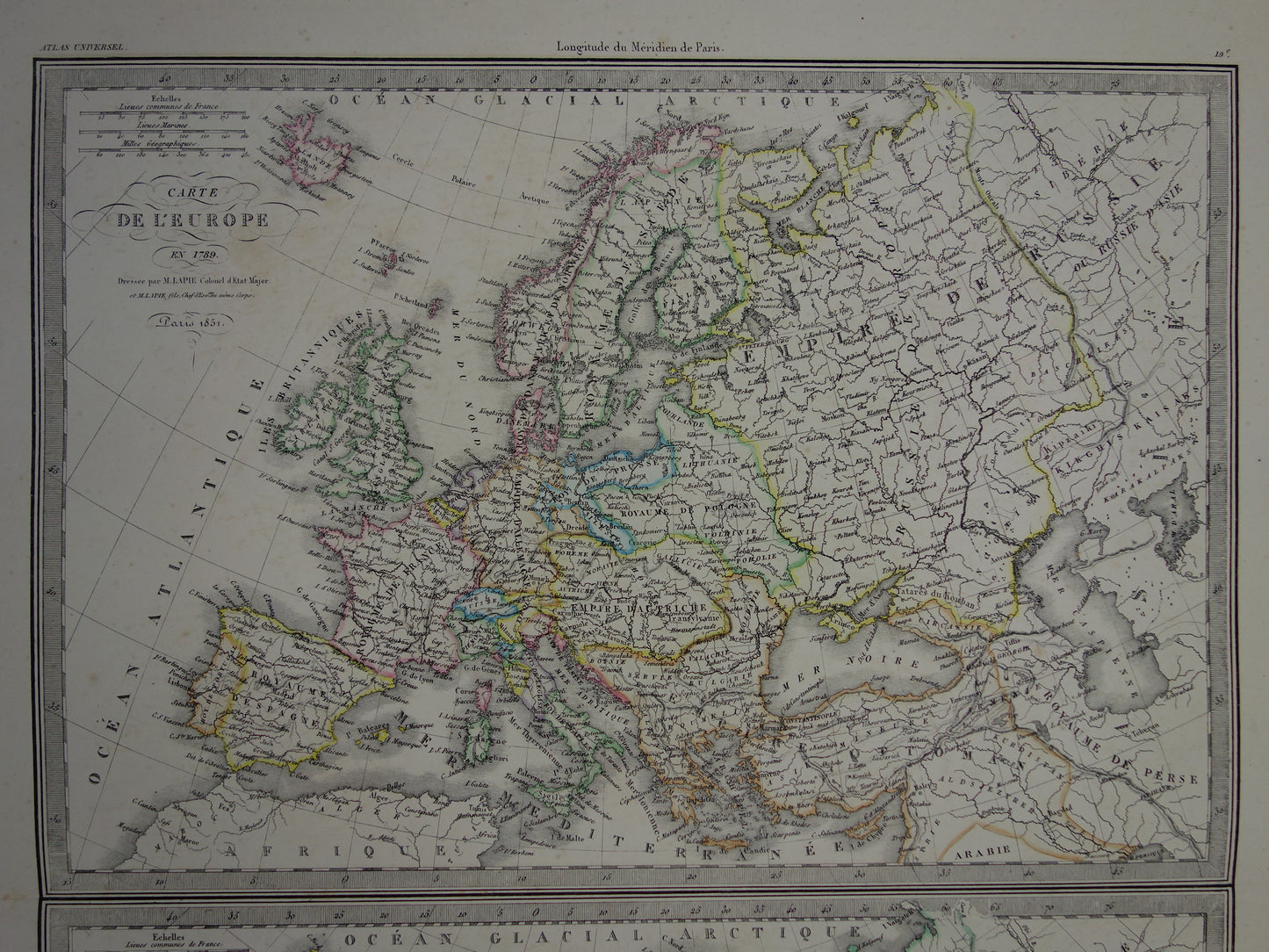 europa in het jaar 1789 antieke landkaart