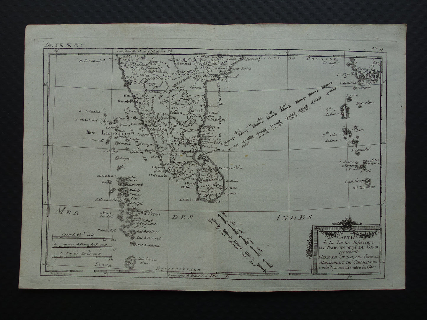 India antieke kaart van Zuid-India Malediven Sri Lanka uit 1780 originele oude landkaart vintage print