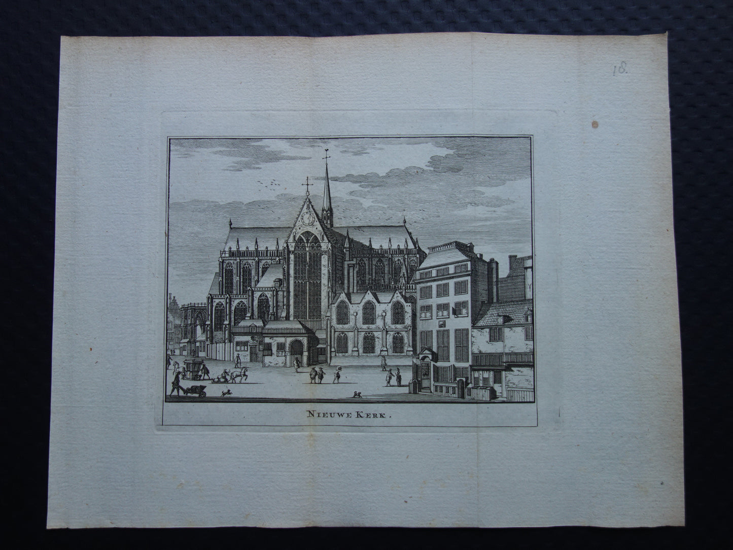 Nieuwe Kerk Amsterdam Oude prent 1770 Originele antieke gravure Dam Historisch stadsgezicht Vintage Print