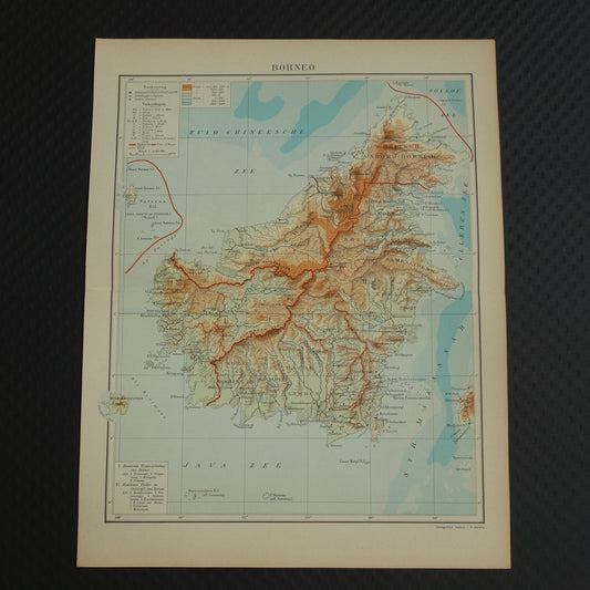 BORNEO oude kaart van Borneo Indonesië uit 1933 originele Nederlandse vintage landkaart