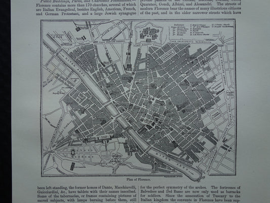 Florenz kleine antike Karte aus dem Jahr 1879, englische Karte