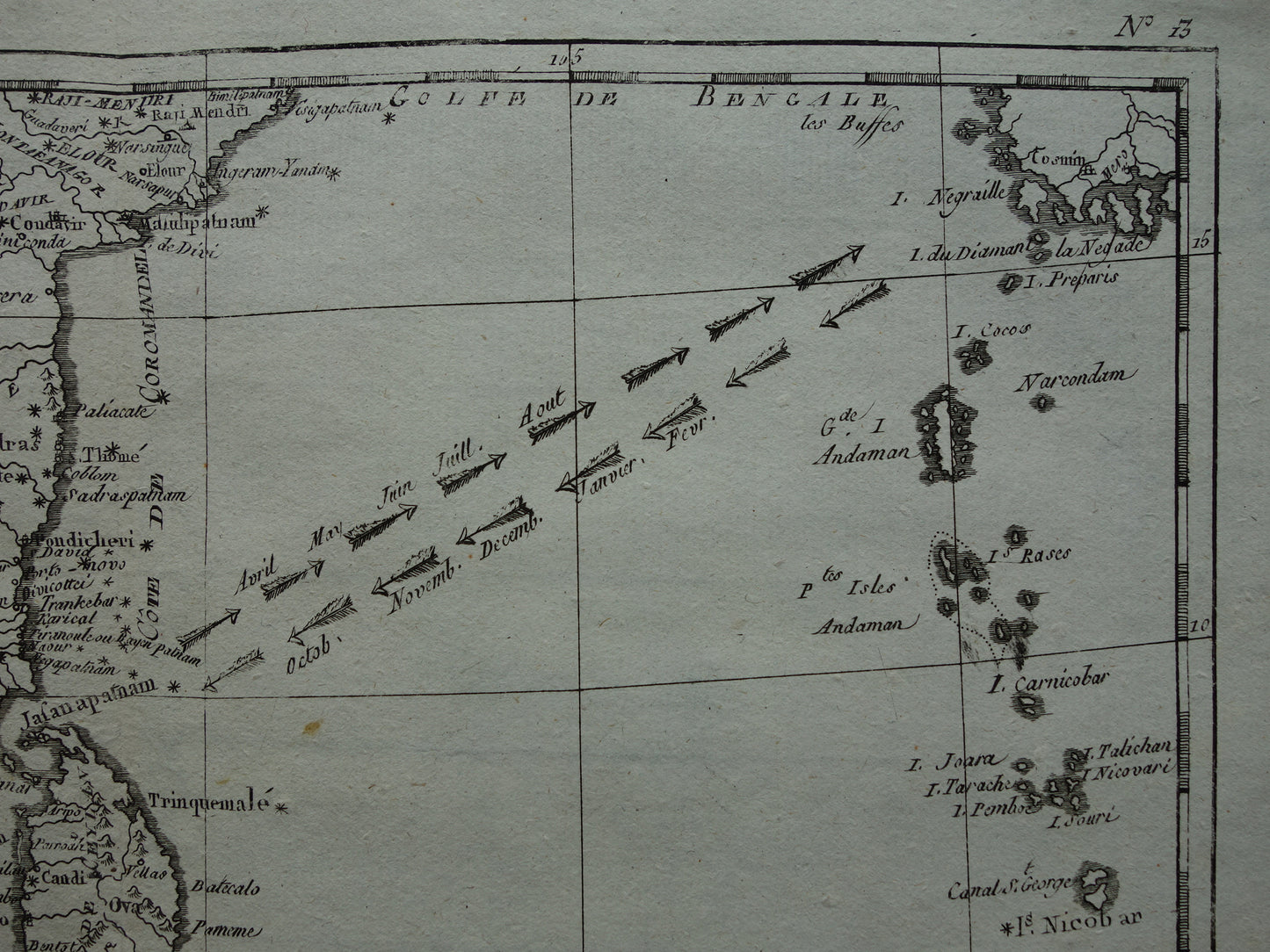 India antieke kaart van Zuid-India Malediven Sri Lanka uit 1780 originele oude landkaart vintage print