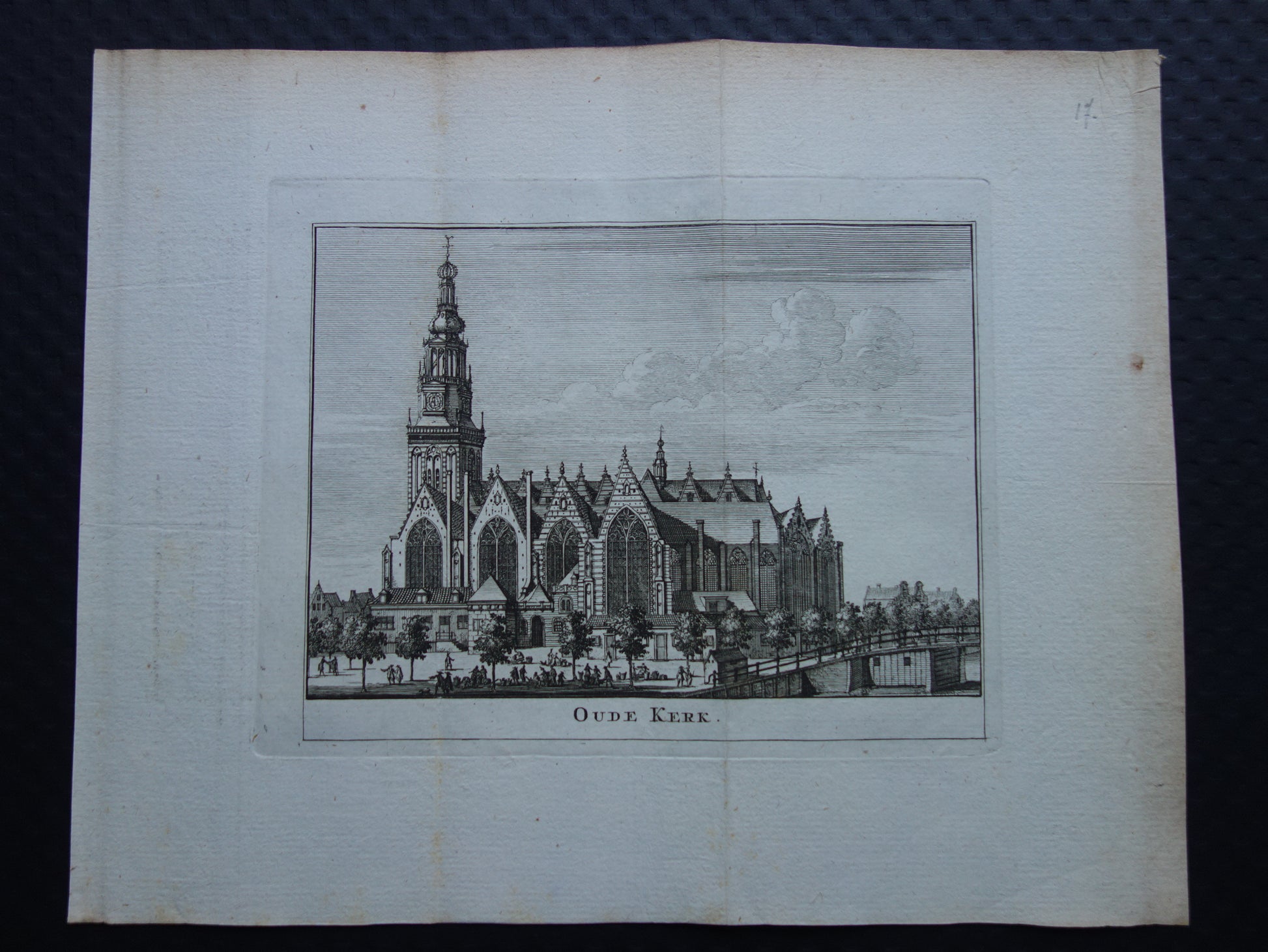 Oude Kerk Amsterdam Antieke prent uit 1770 Originele oude gravure Historisch stadsgezicht Vintage Print
