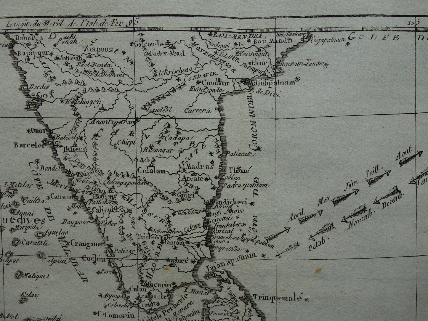 India antieke kaart van Zuid-India Malediven Sri Lanka uit 1780 originele oude landkaart vintage print