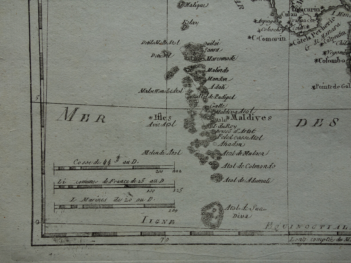 India antieke kaart van Zuid-India Malediven Sri Lanka uit 1780 originele oude landkaart vintage print