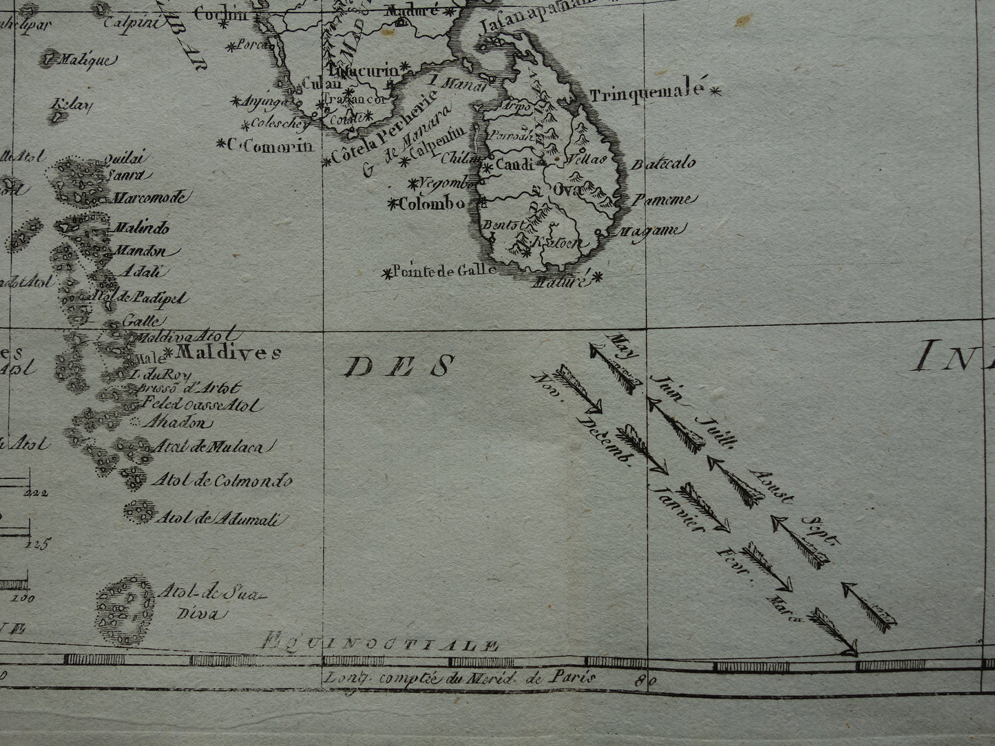 India antieke kaart van Zuid-India Malediven Sri Lanka uit 1780 originele oude landkaart vintage print
