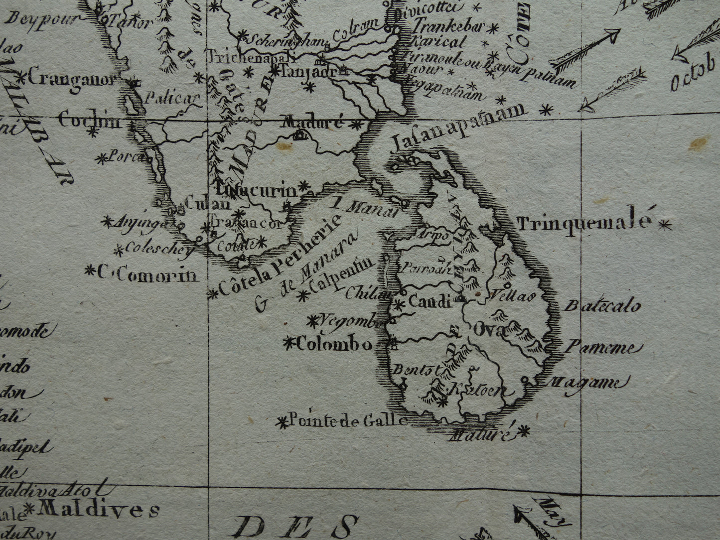 India antieke kaart van Zuid-India Malediven Sri Lanka uit 1780 originele oude landkaart vintage print