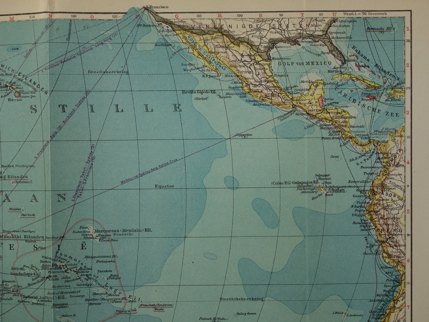 Alte niederländische Karte von Ozeanien aus dem Jahr 1929, originale Vintage-Karte