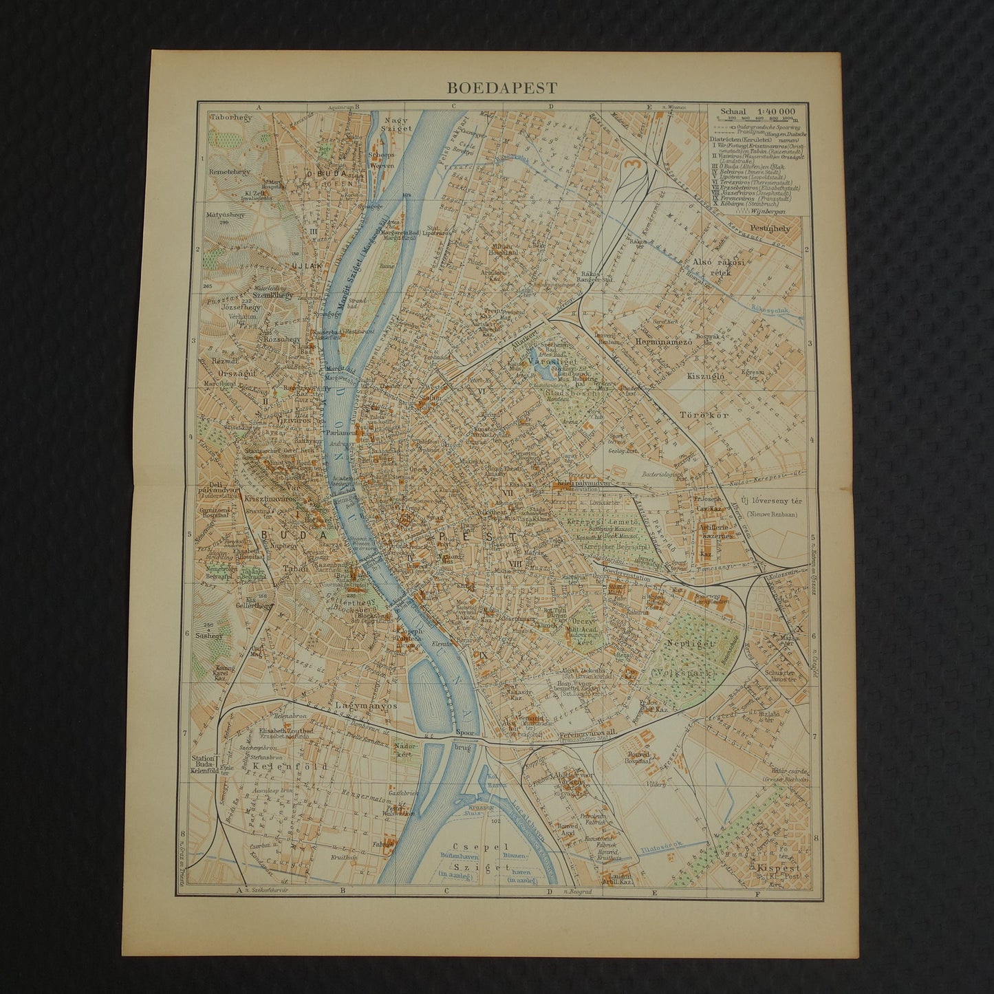 BOEDAPEST oude kaart van Boedapest uit 1933 originele Nederlandse vintage plattegrond