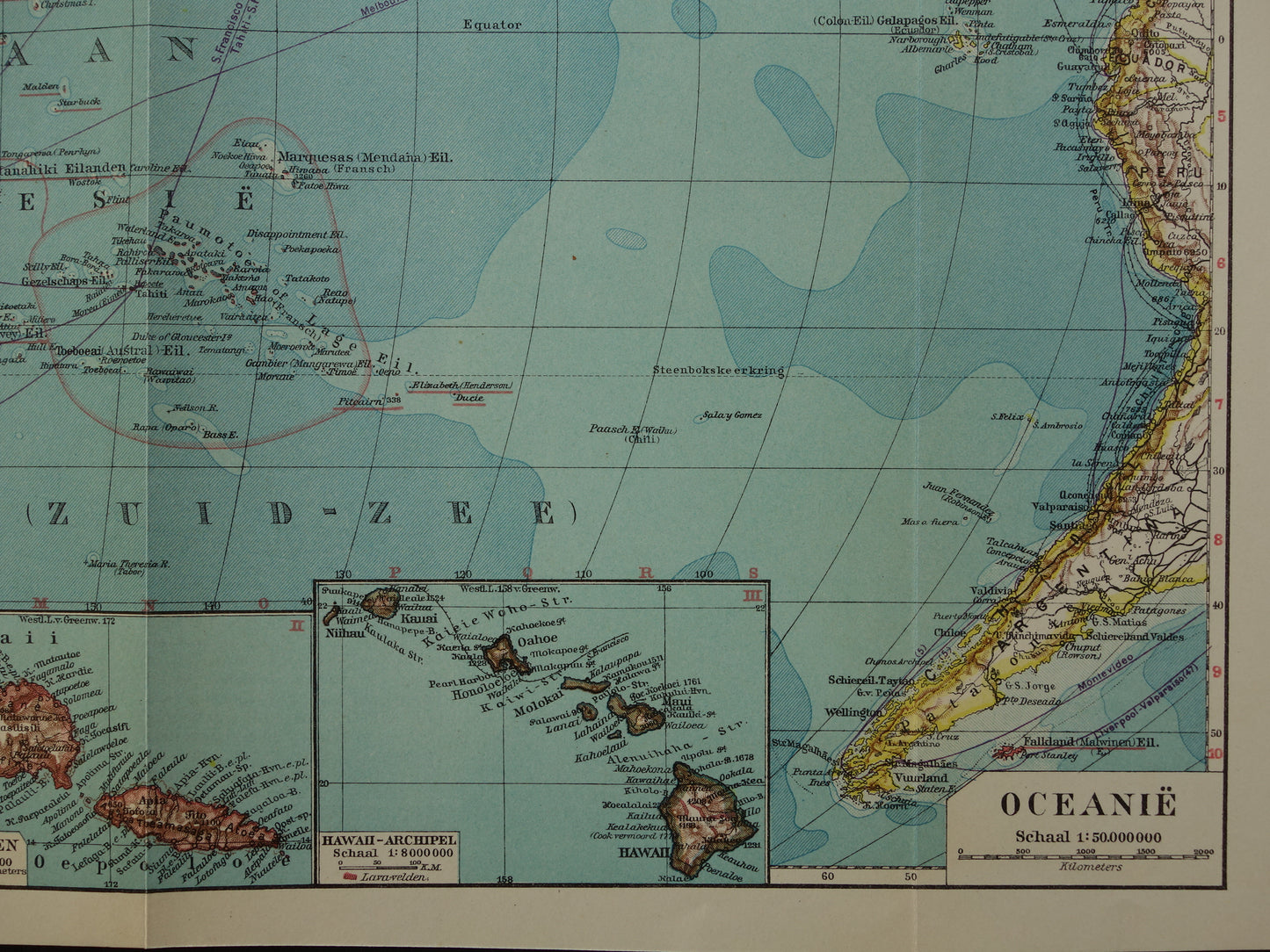 Alte niederländische Karte von Ozeanien aus dem Jahr 1929, originale Vintage-Karte