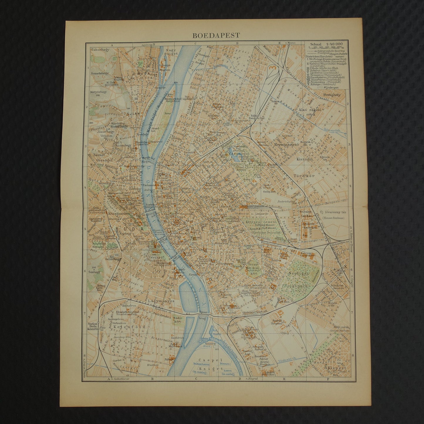 BOEDAPEST oude kaart van Boedapest uit 1933 originele Nederlandse vintage plattegrond