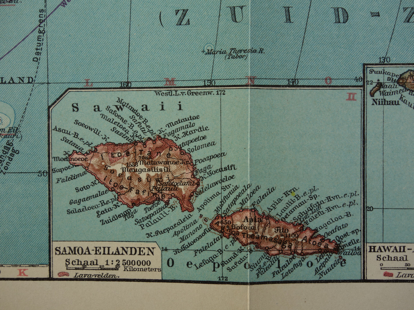 Alte niederländische Karte von Ozeanien aus dem Jahr 1929, originale Vintage-Karte