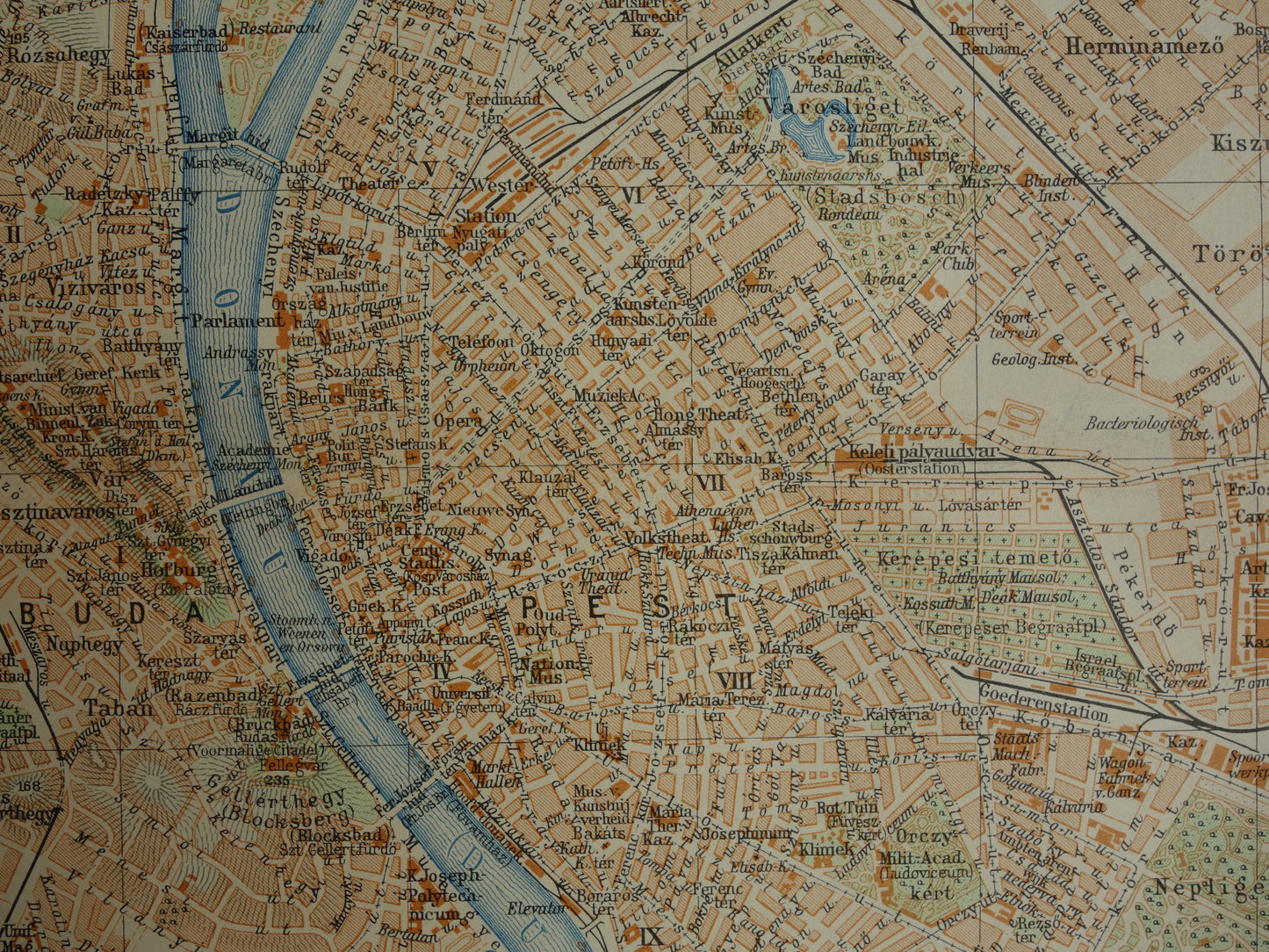 BOEDAPEST oude kaart van Boedapest uit 1933 originele Nederlandse vintage plattegrond