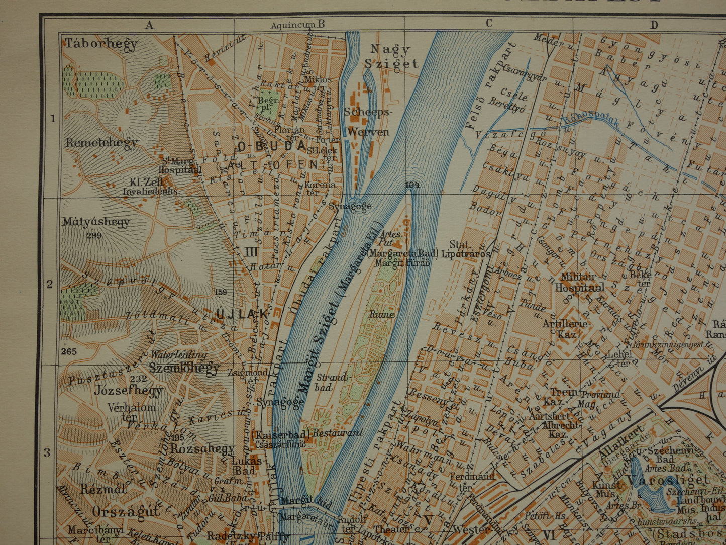BOEDAPEST oude kaart van Boedapest uit 1933 originele Nederlandse vintage plattegrond
