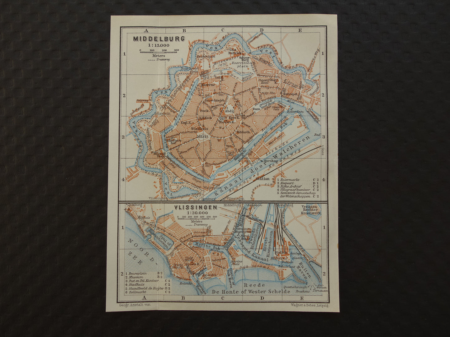 MIDDELBURG alte Karte von Middelburg und Vlissingen aus dem Jahr 1910, kleine originale antike Karte von Zeeland