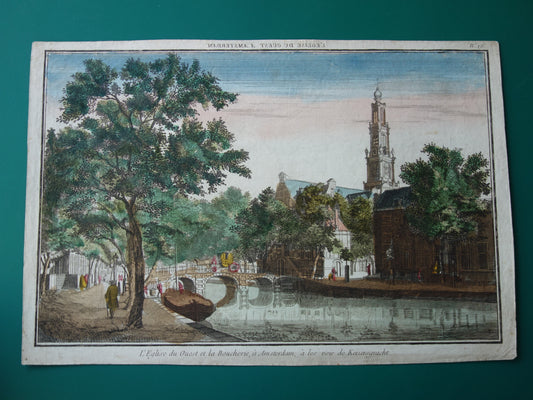 Westertoren Keizersgracht oude prent Originele antieke gravure opticaprent Westerkerk Amsterdam