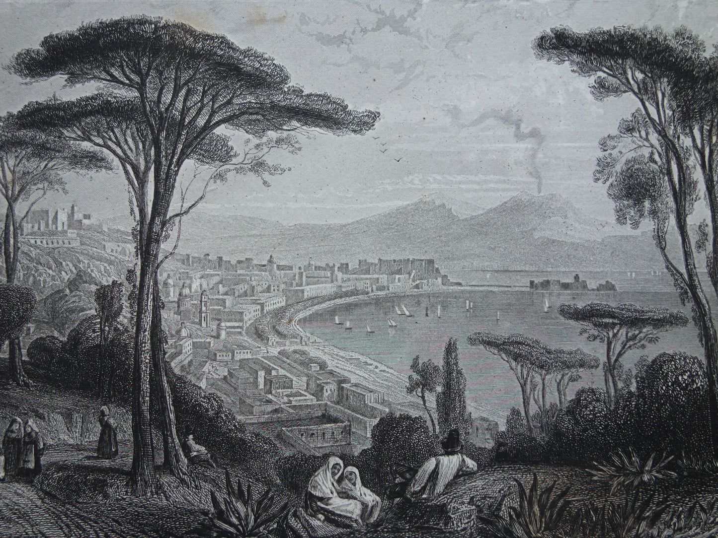 Stadtansicht von Neapel aus einem antiken Druck von 1852.